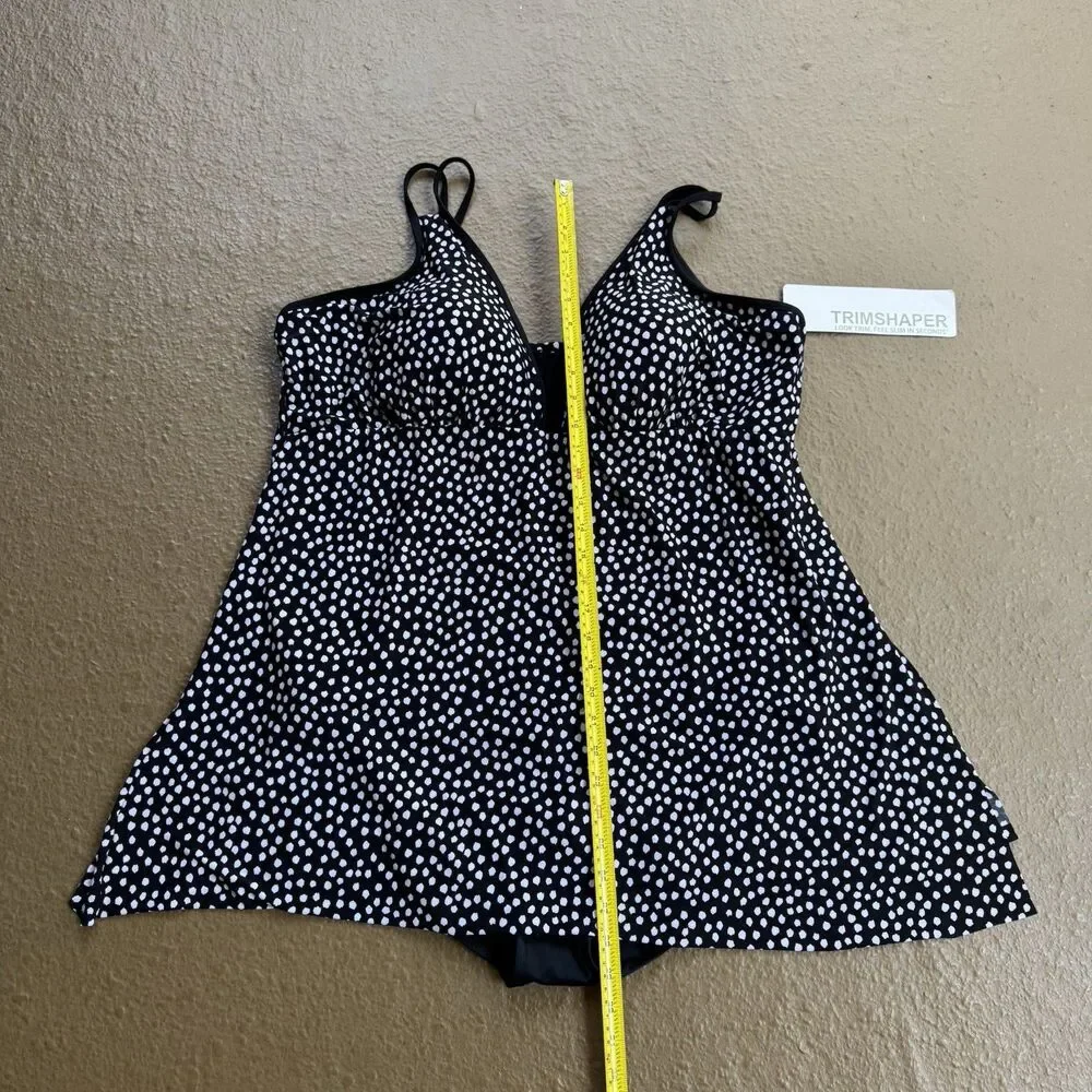 Trimshaper Swimsuit Dress Tracey Sz 24W One Piece Black White Dots Funfetti NWT - Picture 3 of 16